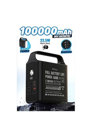 Pw-155 100.000mah Taşınabilir Enerji İstasyonu Powerbank 22.5w Hızlı Şarj Dahili Lightning Type-c Kablolu 4 Usb Dijital Ekranlı Led Kamp Feneri Çok Renkli