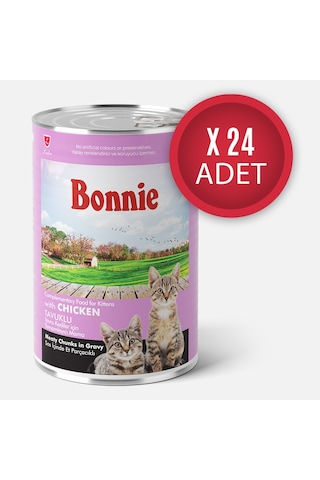 Bonnie Tavuklu Sos İçinde Et Parçacıklı Yavru Kedi Konservesi 400g x 24 Adet
