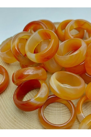 Akik Taşı Kalın Boy Yüzük Bal Kahve Alacalı 11 4mm Kalınlık 59962 Bakır