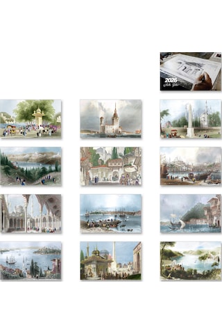 2026 Gravürler Piramit Masa Takvimi Masaüstü Takvim 21 x 17 CM