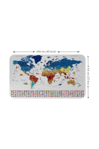 Eğitici - Öğretici Dünya Ve Türkiye Haritası Çocuk Odası Duvar Sticker-60x105-3891 Renkli