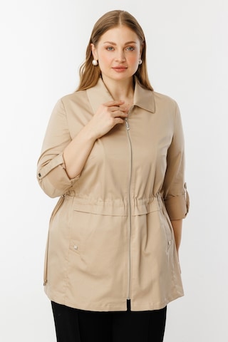 Ekol Kadın Büyük Beden Beli Lastikli Fermuarlı Trenç 7544 Taş Taş