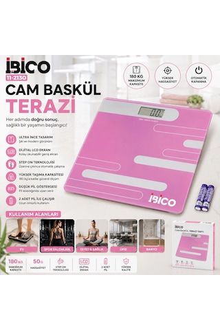 Dijital - Pilli Renkli Cam Banyo Baskül Terazi Tartı Lcd Ekran 180kg/50gr 26x26cm İ11-024 5468
