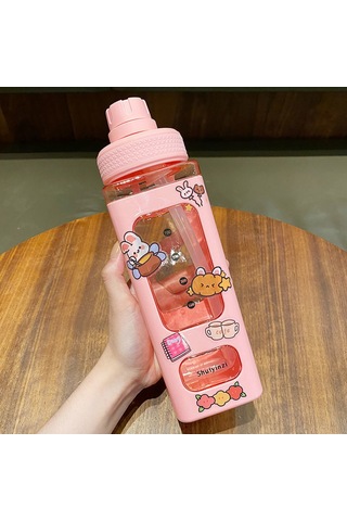 Öğrenciler Ve Çocuklar İçin Taşınabilir Ve Sızıntılı Pipetli Su Şişesi Pink, 700ml