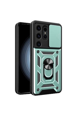 Samsung Galaxy Uyumlu S24 Ultra Kılıf Pars Lens Sürgülü Yüzüklü Standlı Korumalı Kılıf