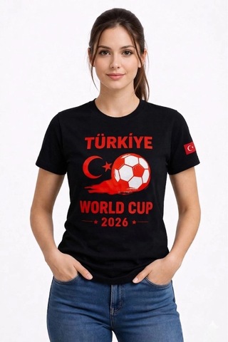 Wear Vexel Kadın Türkiye World Cup 2026 Baskılı Tişört Futbol Temalı Forma T-shirt - Siyah Siyah