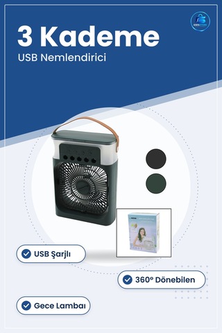 Hava Nemlendirici Fan Usb Masaüstü Ultrasonik 3 Kademe Gece Lam