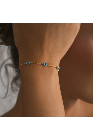 Queen Silver Jewelry 925 Ayar Gümüş Doç Nazar Bocuklu Bileklik Altın - Gümüş