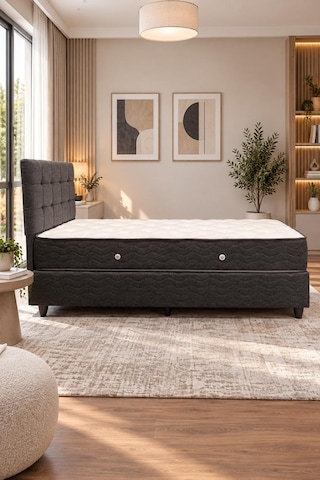 Beehanem Bengü 100x200 Tek Kişilik Baza Başlik Yatak 3 Lü Set Antrasit Antrasit 100 X 200