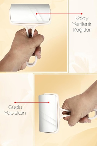 Yapışkanlı Yapraklı Tüy Toplama Rulosu Yatay Kedi Köpek Tüy Tiftik Rulosu 15+15 Yaprak Tüy Bandı Beyaz
