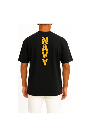 Bahriyeli Collection Oversize Vert Navy Göğüs Ve Sırt Baskılı Unisex T-shirt Siyah