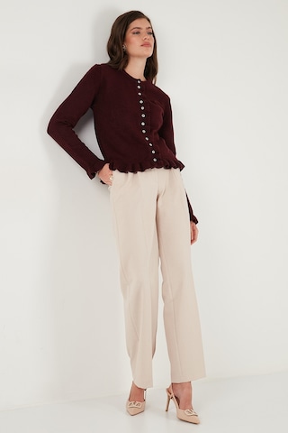Lela Premium Pile Detaylı Regular Fit Yuvarlak Yaka Triko Bayan Hırka 680Hi00038 Bordo