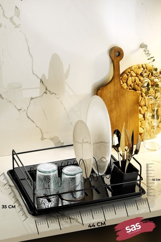 Tek Katlı Siyah Bulaşıklık Dayanıklı Paslanmaz Bulaşık Sepeti, Tepsili, Tabak Ve Kaşık Kurutmalık - Tbk-01 Siyah