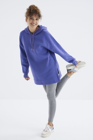 Tommy Life Eflatun Reglan Kol Basic Kapüşonlu Oversize Sweatshirt Tunik - 97242 Eflatun