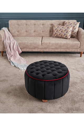 Favora Jasmin Puf - Siyah Siyah