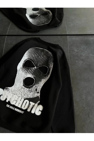 Vexor Kışlık Bisiklet Yaka Baskılı Sweatshirt - Siyah