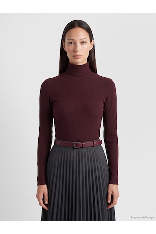Lc Waikiki Lc Waıkıkı Bordo Fırfırlı Dik Yaka Kadın Body