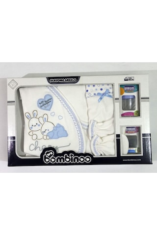 Bombinoo Beyaz-mavi Tavşan Emzikli 7'li Bebek Takımı Beyaz - Mavi