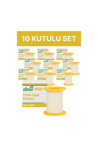 Alban Medikal Sabitleme Flasteri İpek Bant 5 CM x 5 M 10 Kutulu Set