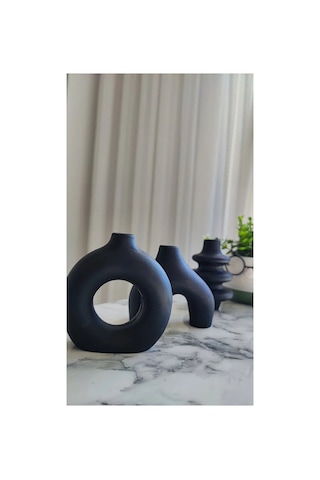 Iskandinav Tarzı Dekoratif Vazo Minimalist 3lü Beton Vazo Saksı Seti Siyah