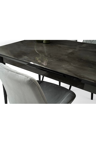Kelebek Ortadan Açılır Büyüyen Yemek Masası Siyah Mermer Desen 70x120cm Siyah Mermer