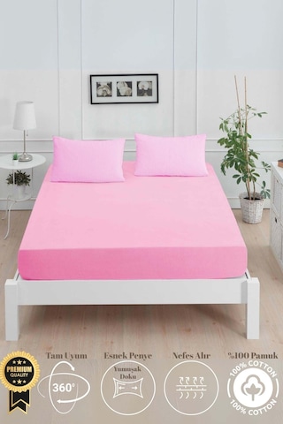 Mirava Premium %100 Pamuk Penye Lastikli Tek Kişilik Çarşaf Takımı 1 Yastık Kılıfı Dahil Pembe 120x200cm Pembe