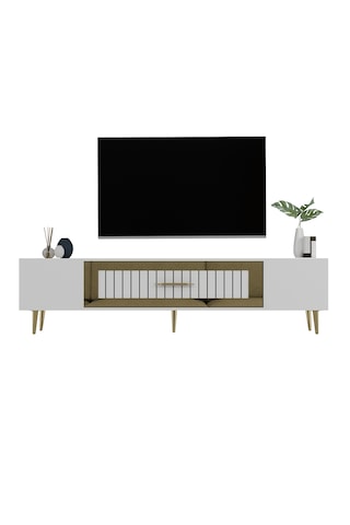 Lahor Tv Sehpası Tv Ünitesi 150 Cm Beyaz Altın