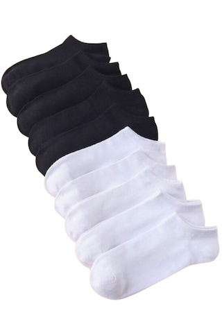 Trampler Ekonomik Pamuk Unisex Patik Çorap 10 Çift - Siyah - Beyaz