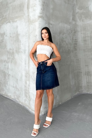 HLT Jeans Koyu Mavi Kadın Regular Fit Yüksek Bel Orta Boy Denim Kot Etek Alice-4006 Koyu Mavi