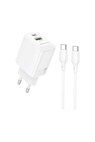 Borofone Bn29 Fuente Pd30w + Qc3.0 Şarj Seti 1m Tip-c Tip-c Kablosu İle, Fiş Tipi: Ab Fiş Beyaz Beyaz