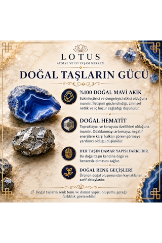 Gece Mavisi Premium Bileklik %100 Doğal Mavi Akik & Hematit Doğal Taş Bileklik