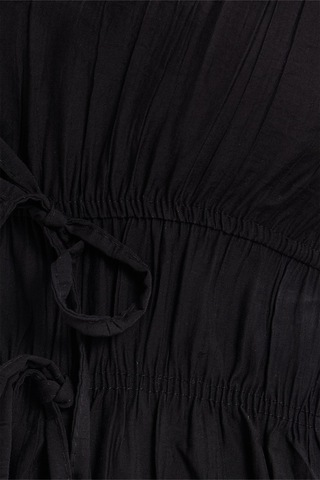 Tudors Kadın Standart Fit Normal Kesim V Yaka Beli Büzgülü Bağcıklı Bluz Geniş Paça Siyah Pantolon Takım-51026