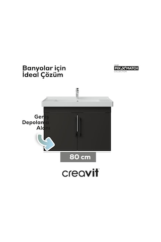 Creavit D20 80 Cm Kapaklı Lavabo Dolabı Antrasit Melamin Kapak Antrasit