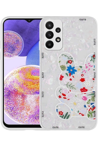 Zore Galaxy Uyumlu A23 Kılıf Desenli Sert Silikon Mumila Kapak - White Rabbit White Rabbit