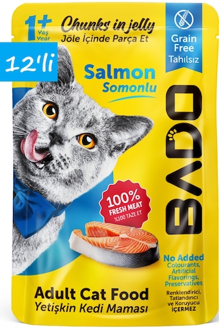 Bado Yetişkin Yaş Kedi Maması Somonlu 85gr 12'li