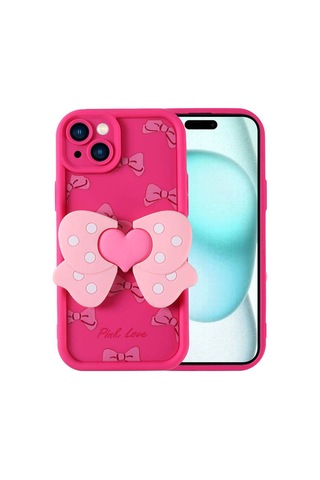 Apple Uyumlu iPhone 15 Plus Kılıf Kamera Korumalı Figür Tasarımlı Zore Kapya Kapak Pembe Koyu