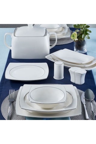 Güral Caroline 62 Parça Kare Yemek Takımı Platin File YT226
