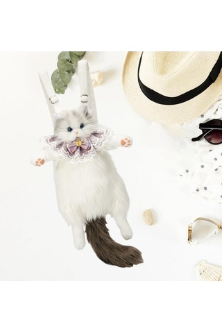 Fastbuy Sevimli Kedi Şekilli Sırt Çantası Gri Suntek Doldurulmuş Gri