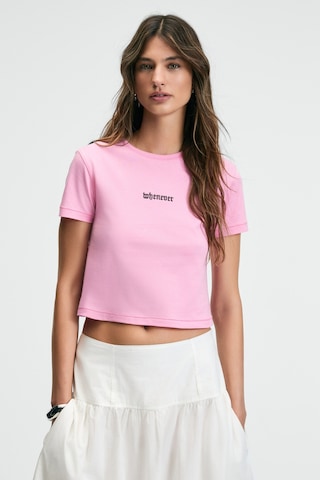 Ethıquet ZERAYA Kadın Bisiklet Yaka Kısa Kollu Önde Nakış Detaylı Crop Pembe T-Shirt