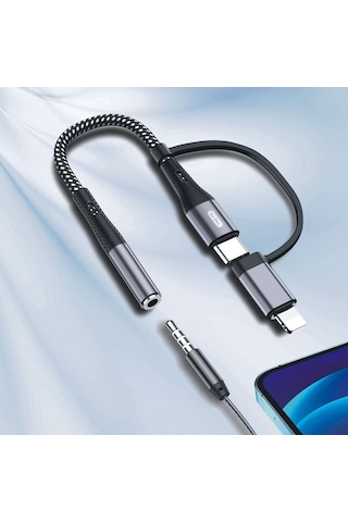Go-des Gd-uc173 3.5mm Jack Girişli Type-c Ve Lightning 2in1 Ses Kablosu Siyah