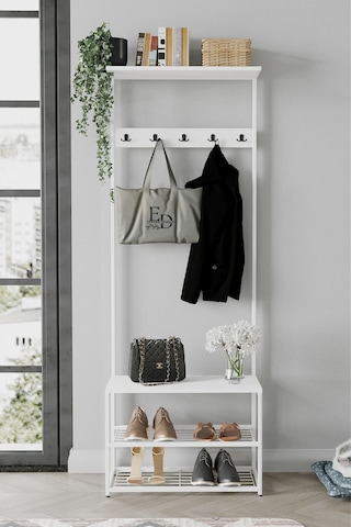 Ruby Vestiyer , Portmanto , Askılık , 3 Raflı Ayakkabılık , Beyaz Metal - Beyaz Tabla