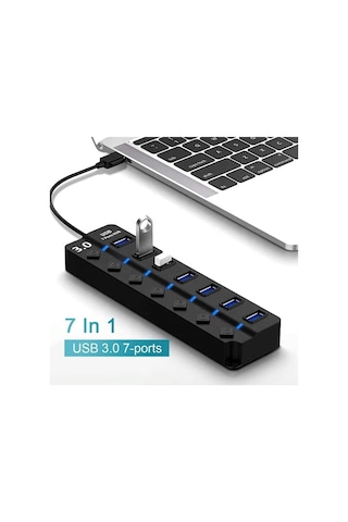 7 Port Usb 3.0 Çoklayıcı Hub 30cm Kablo 5gbps On Of Tuşlu Işıklı 7ports Usbhub