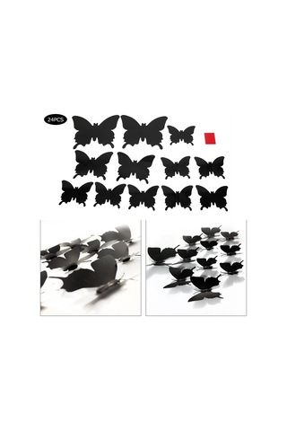Hangfox 24 Adet Siyah 3d立体 Kelebek Duvar Sticker - Pvc Materyal - Dıy Dekorasyon - Oturma Odası, Yatak Odası İçin Zenginleştirici Diğer