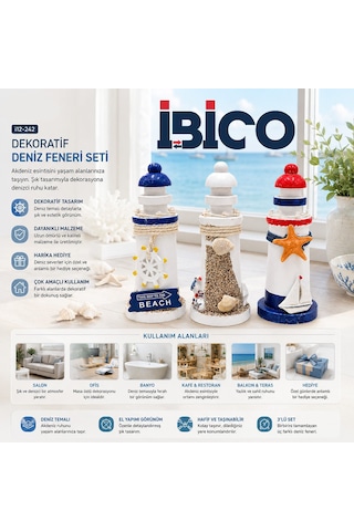 İbico İ12-242 Ahşap Deniz Feneri Maketi - Masaüstü Dekoratif Küçük Boy 15 Cm- 6'li Paket Diğer
