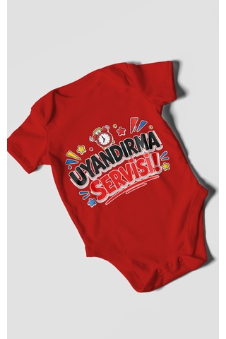 Morivokids Uyandırma Servisi Kısa Kollu Bebek Body %100 Pamuk Kırmızı
