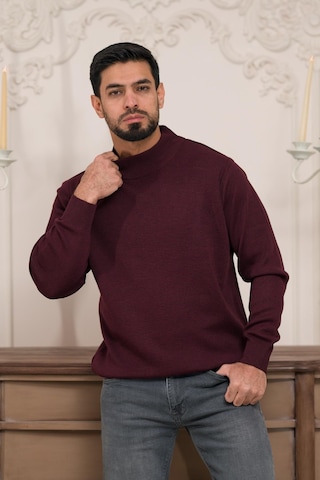 Woolen World Balıkçı Yaka Kalın Yünlü Erkek Triko Kazak Bordo