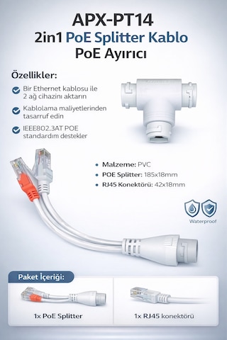Apronx Apx-pt14 2 İn 1 Poe Splitter Kablo Poe Ayırıcı