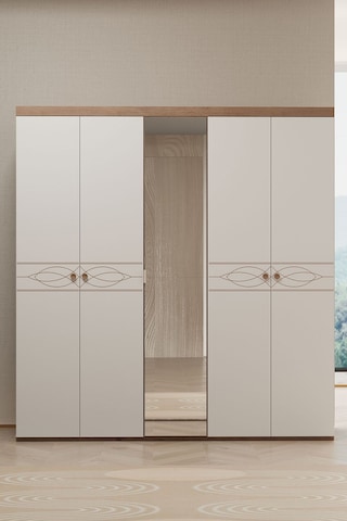 Modalife Alvin Aynalı 5 Kapaklı Gardırop Sarı Meşe