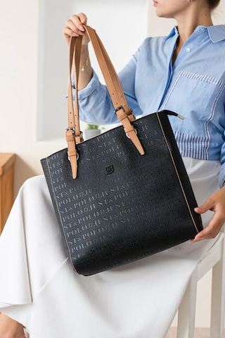 Just Polo Kadın Gofraj Baskılı Büyük Boy Omuz Çantası 4067mh Siyah - Camel