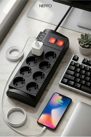 3 Usb Akım Ve Çocuk Korumalı 8li Priz 2mt 0 - 2 M
